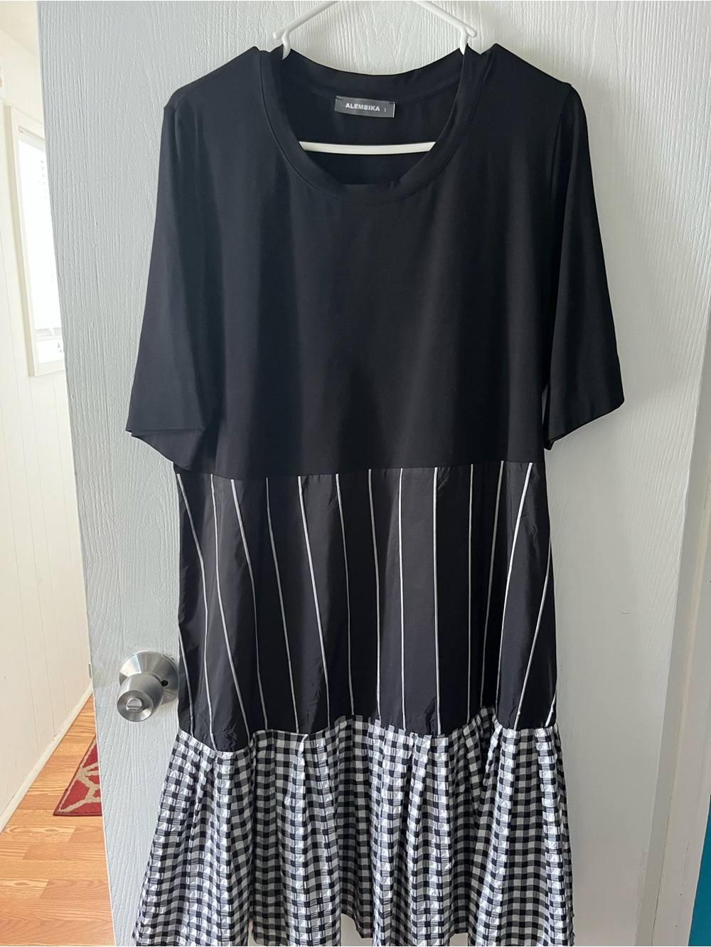A.L.C. Black Mixed-Print Midi Dress